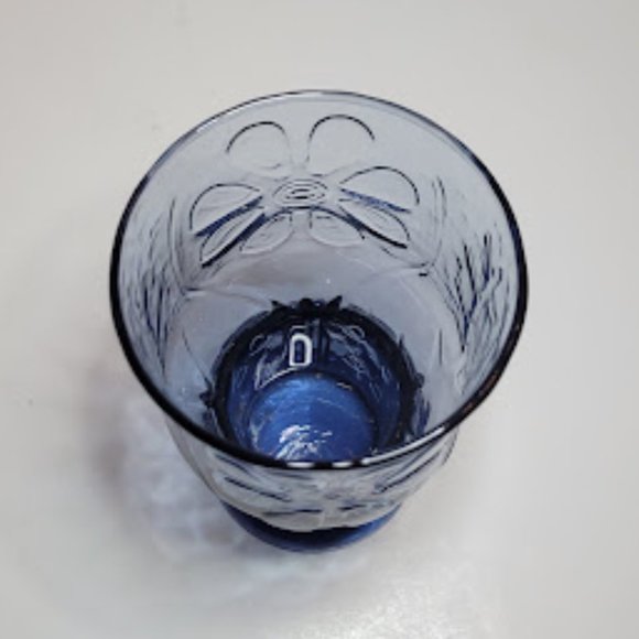 VINTAGE 1970's LIBBEY BLUE GLASS TUMBLER COUNTRY GARDEN DAISEY 6" REPLACEMENT - Picture 3 of 3